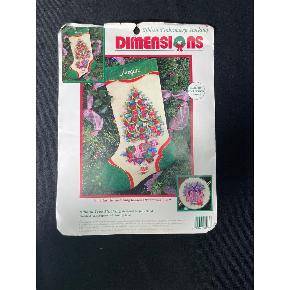 Vintage Dimensions, Ribbon Embroidery Stocking, Ribbon Tree Stocking, 8081